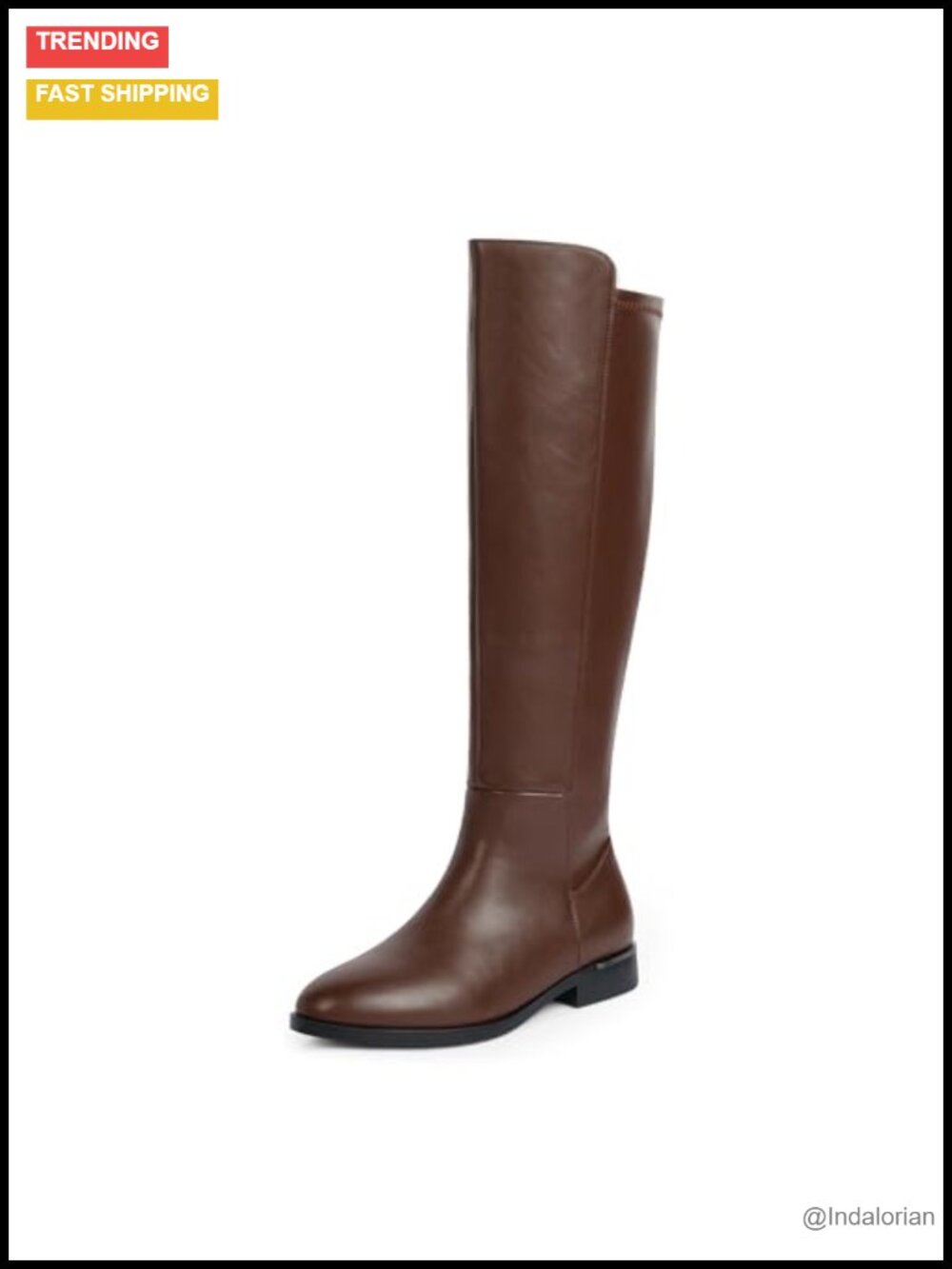 Round Toe Flat Knee High Boots Stretchy Side Zipper PU Leather